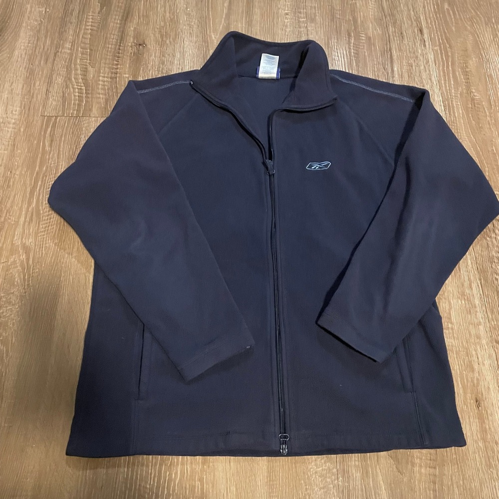 Reebok Mens Fleece Jacket Size Medium Navy Blue Polyester Full Zip Mock Neck